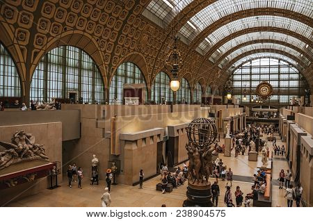 Paris, France - July 11, 2017. People And Art At The Main Hall Of The Quai D Orsay Museum In Paris. 