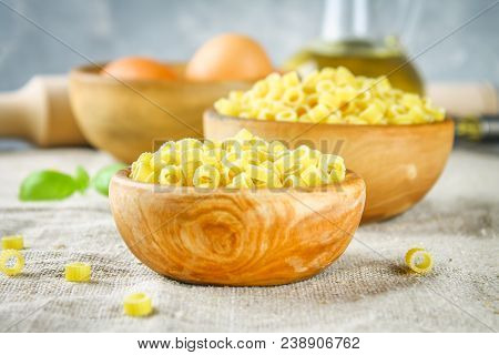 Ditalini Macaroni. Pasta Rings. Tubettini And Thimbles Anellini