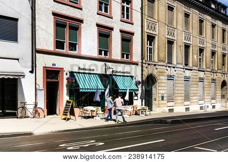 BASEL, SWITZERLAND - June 16, 2017: Street view of Basel cityscape, Switzerland