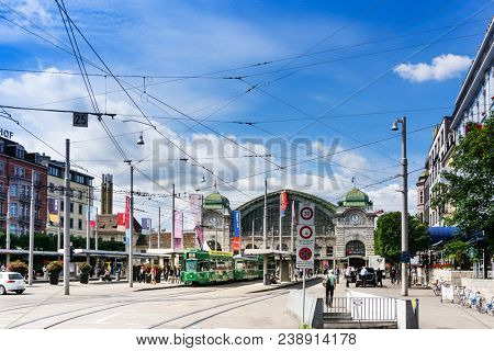 BASEL, SWITZERLAND - June 16, 2017: Main train station in Basel,Switzerland