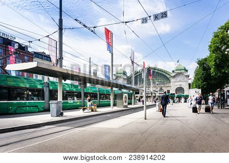 BASEL, SWITZERLAND - June 16, 2017: Main train station in Basel,Switzerland