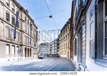 BASEL, SWITZERLAND - June 16, 2017: Street view of Basel cityscape, Switzerland