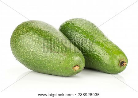 Two Green Smooth Avocado Isolated On White Background Pair Of Ripe Bacon Variety