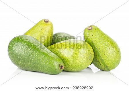 Green Smooth Avocado Stack Isolated On White Background Ripe Shiny Bacon Variety