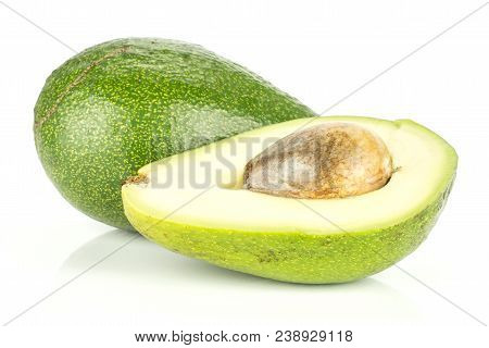 Green Smooth Avocado And One Section Half With A Seed Isolated On White Background Bacon Variety