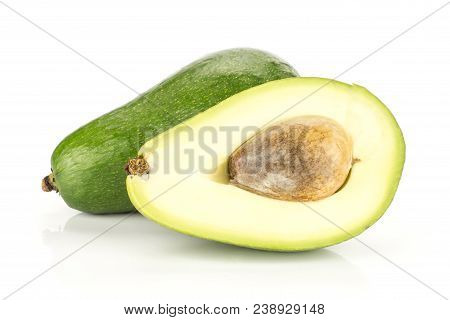 Green Smooth Avocado And One Half With A Seed Isolated On White Background Bacon Variety