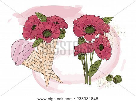 Clip Arts Poppy Ice Cream Color Illustration Magic Beautiful Picture Paint Drawing Set Scrapbooking 