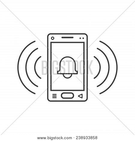 Black And White Linear Ringing Smartphone Icon With A Sign Of The Bell