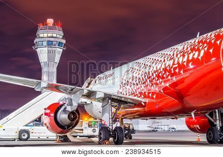 Airbus A-319 Rossiya Airlines, Airport Pulkovo, Russia Saint-petersburg. April 27 2018