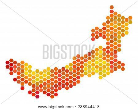 Chinese Inner Mongolia Map. Vector Honeycomb Geographic Map Using Hot Color Tints. Abstract Chinese 