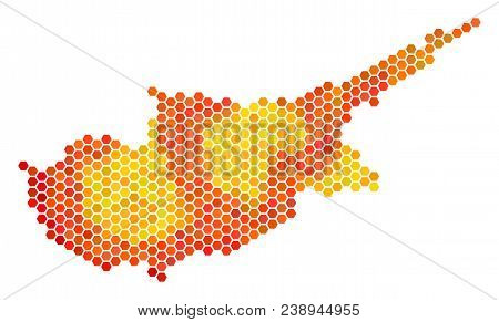 Cyprus Island Map. Vector Hexagonal Territorial Map Using Orange Color Tints. Impressive Cyprus Isla