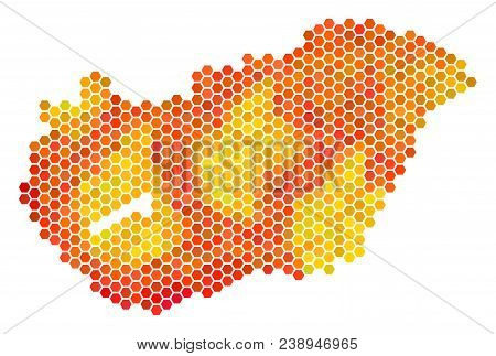 Hungary Map. Vector Hexagonal Geographic Map Using Bright Orange Color Shades. Abstract Hungary Map 