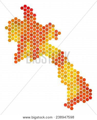 Laos Map. Vector Hex-tile Territorial Plan Drawn With Fire Color Variations. Impressive Laos Map Col