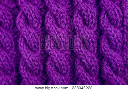 Detail Of Purple Cable Knitting Stitch