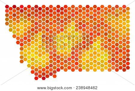 Montana State Map. Vector Hex Tile Territorial Map Drawn With Hot Color Tones. Impressive Montana St