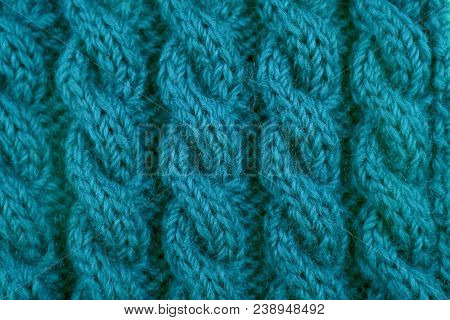 Detail Of Teal Cable Knitting Stitch