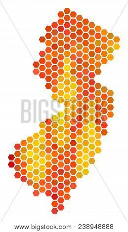New Jersey State Map. Vector Hexagonal Geographic Scheme In Hot Color Shades. Impressive New Jersey 