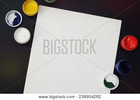Blank Paper School Supplies Paint Brush Drawing Copy Space Buisness Office Art