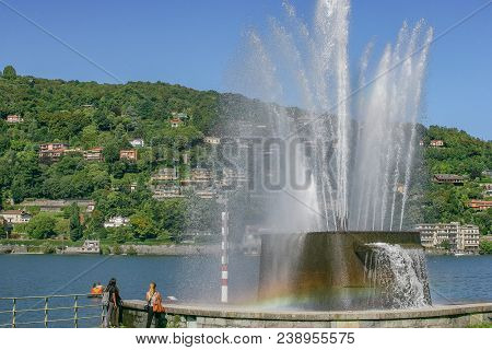 Lake Como: The Fountain Of Villa Geno On A Sunny Day