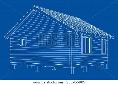 Bath House Project. Vector Rendering Of 3d. Wire-frame Style. The Layers Of Visible And Invisible Li