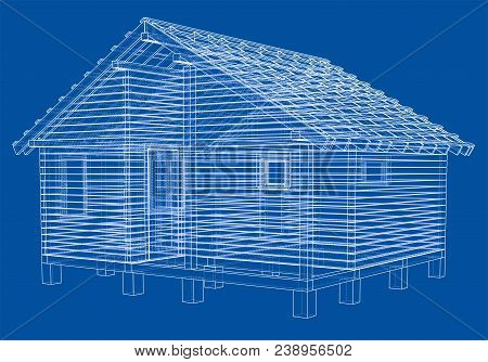 Bath House Project. Vector Rendering Of 3d. Wire-frame Style. The Layers Of Visible And Invisible Li