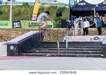 LOULE, PORTUGAL - APRIL 29, 2018: Diogo Carmona during the 1st Stage DC Skate Challenge by Moche.