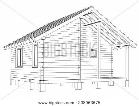 Bath House Project. Vector Rendering Of 3d. Wire-frame Style. The Layers Of Visible And Invisible Li
