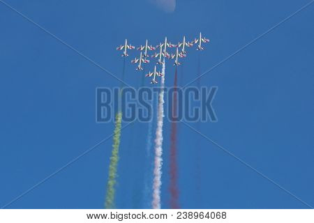 Passage Of Tricolor Arrows In The Italian Sky