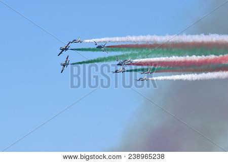 Passage Of Tricolor Arrows In The Italian Sky
