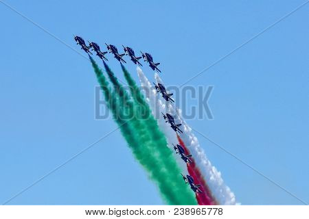 Passage Of Tricolor Arrows In The Italian Sky