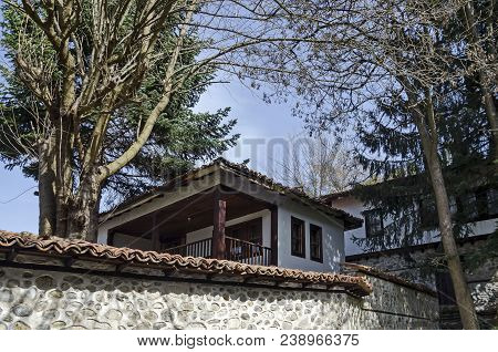 Blagoevgrad, Bulgaria - March 17, 2018: Ancient Residential District With House In The Cobblestone F
