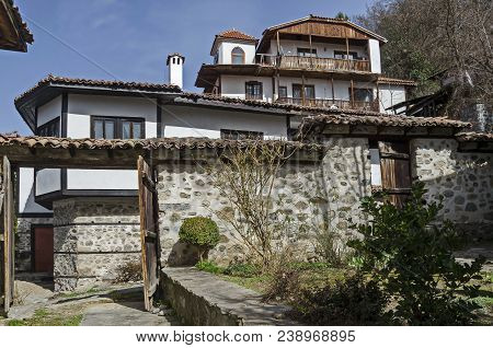 Blagoevgrad, Bulgaria - March 17, 2018: Ancient Residential District With House In The Cobblestone F