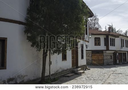 Blagoevgrad, Bulgaria - March 17, 2018: Ancient Residential District With Narrow Alley And Authentic