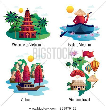 Vietnam 2x2 Design Concept With Traditional Clothes Accessories Cultural And Architectural National 