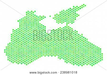 Eco Green Black Sea Map. Vector Hex Tile Territorial Map Drawn With Green Color Tints. Abstract Blac