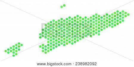 Green East Timour Map. Vector Hex Tile Territorial Plan In Green Color Variations. Abstract East Tim