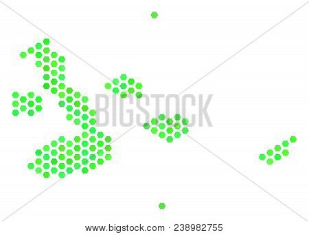 Green Galapagos Islands Map. Vector Hex-tile Geographic Map Drawn With Fresh Green Color Variations.