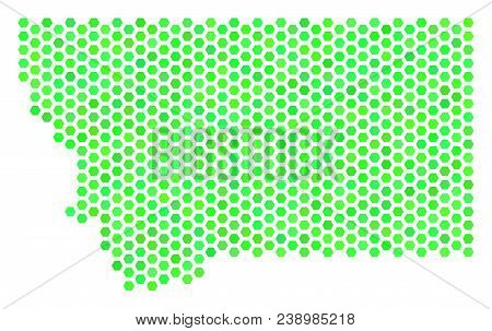 Green Montana State Map. Vector Hex-tile Territory Map Using Green Color Variations. Abstract Montan