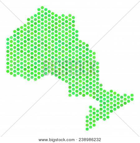 Green Ontario Province Map. Vector Hex-tile Territorial Map Using Green Color Hues. Abstract Ontario