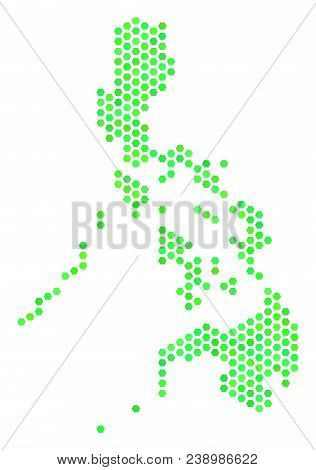 Fresh Green Philippines Map. Vector Honeycomb Geographic Map Using Green Color Tinges. Abstract Phil