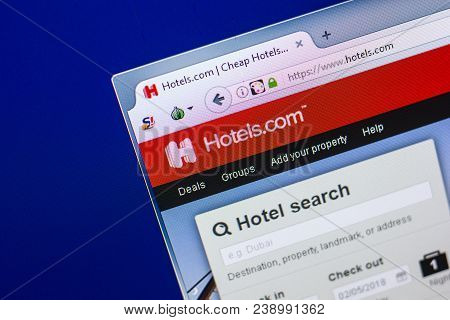 Ryazan, Russia - April 29, 2018: Homepage Of Hotels Website On The Display Of Pc, Url - Hotels.com.