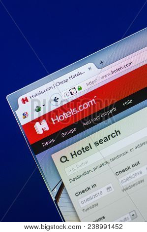 Ryazan, Russia - April 29, 2018: Homepage Of Hotels Website On The Display Of Pc, Url - Hotels.com.