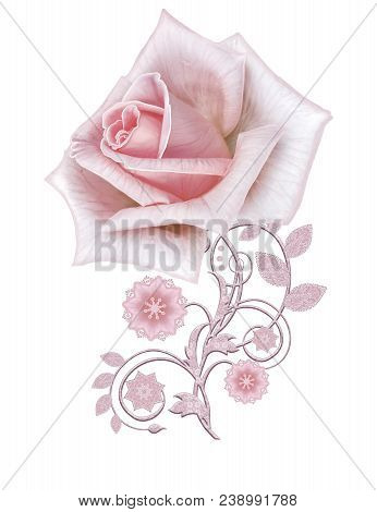 Decorative Decoration, Paisley Element, Delicate Textured Silver Leaves Made Of Fine Lace And Pearls