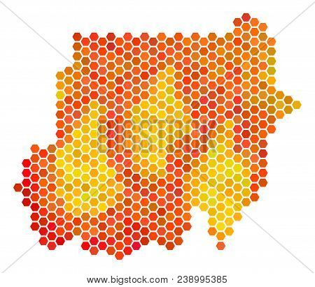 Sudan Map. Vector Hex-tile Territorial Scheme Using Orange Color Tones. Impressive Sudan Map Concept