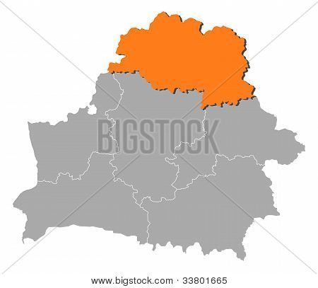 แผนที่ของเบลารุส Vitebsk เน้น