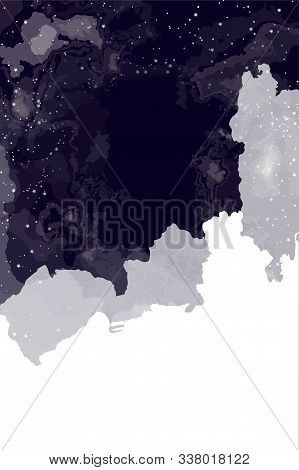 Beautiful Abstract Background Of Romance And Science, Night Sky Stars Through Clouds. Copy Space On 