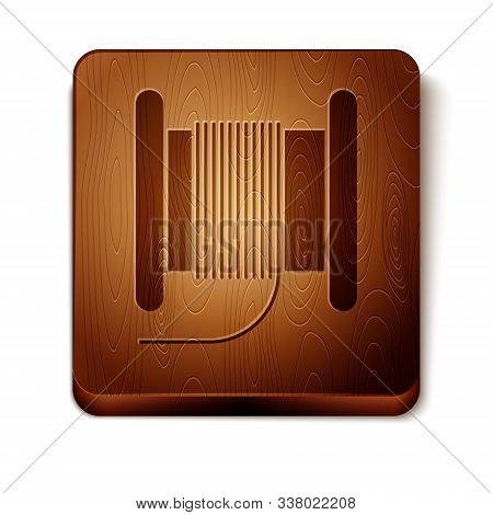 Brown Wire Electric Cable On A Reel Or Drum Icon Isolated On White Background. Wooden Square Button.
