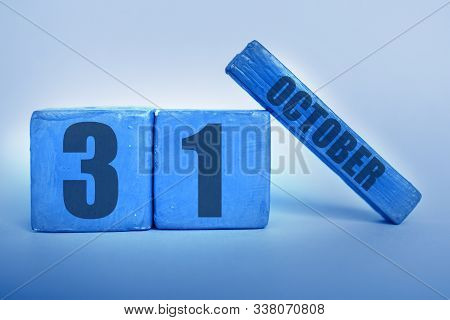 October 31st. Day 31of Month, Handmade Wood Cube Calendar With Date Month And Day In Trendy Classic 