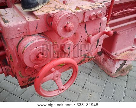 Old Machine From The Destroyed Tractor Plant In Petrozavodsk, Karelia, Russia. The Machine Is Parade