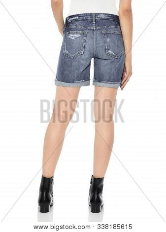 Printed Women's Light Blue Basic Shorts, Blue Distressed Denim Skirt, Mid Wash Ripped Denim High Sho